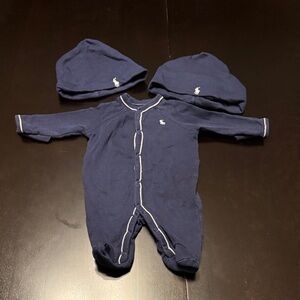 Ralph Lauren Dark Blue Baby Footie with Hats